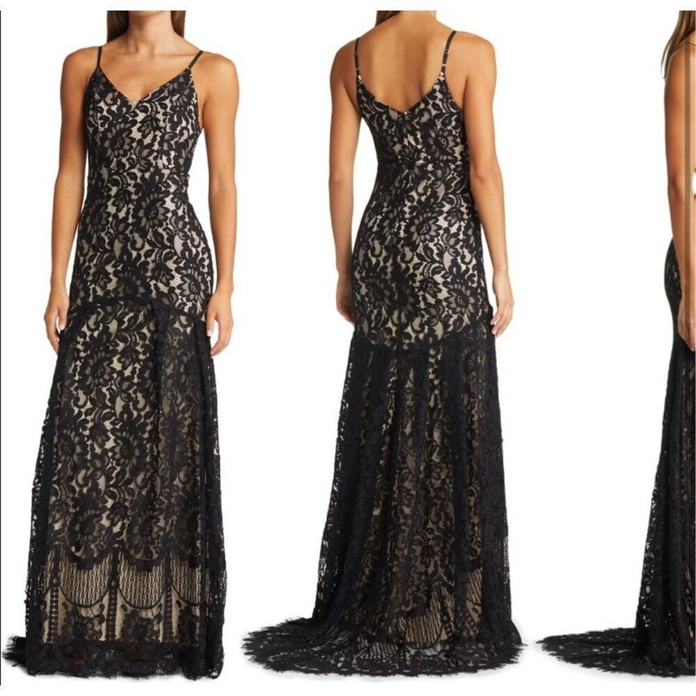 Lulus black Flynn lace gown maxi dress size small